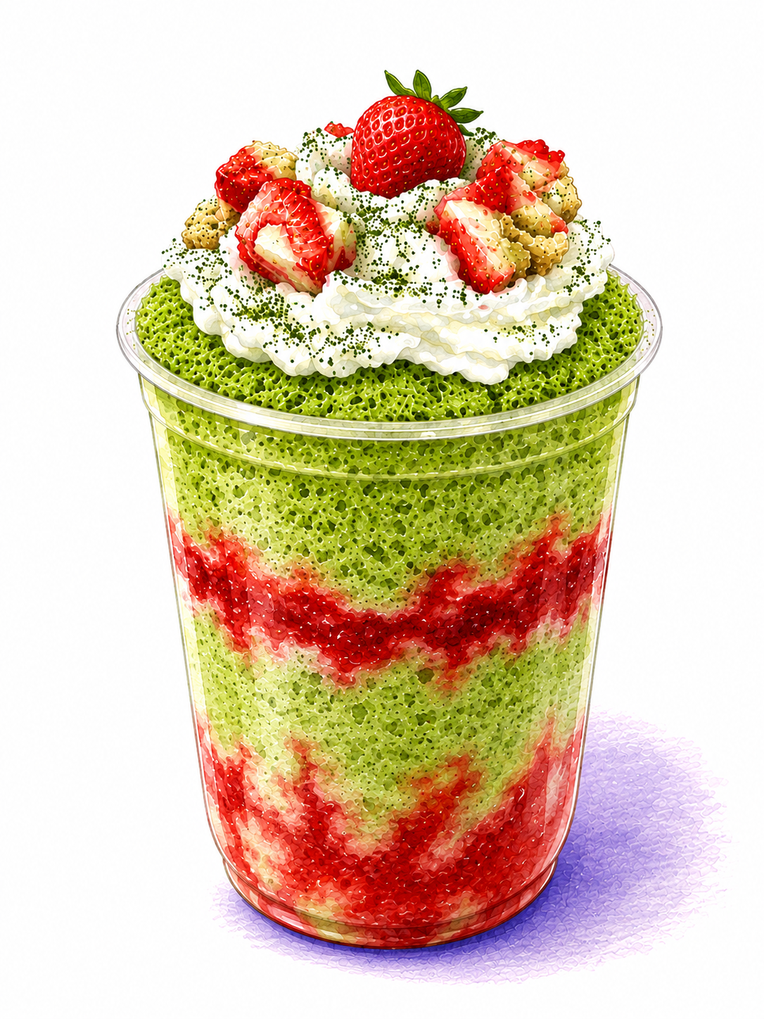 Matcha Strawberry shaved ice illustration